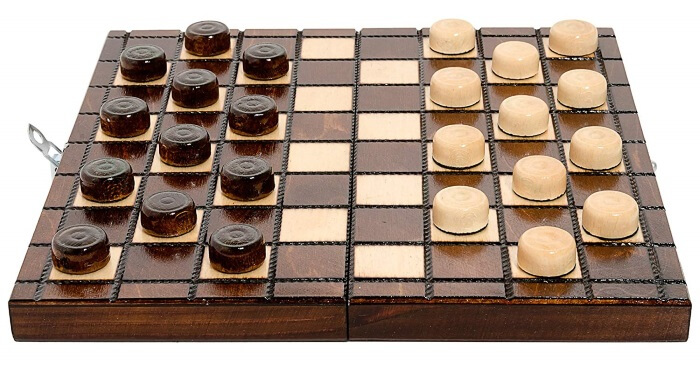 Classic draughts board game set up