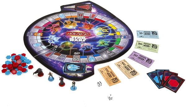 Star Wars Monopoly board and components set up