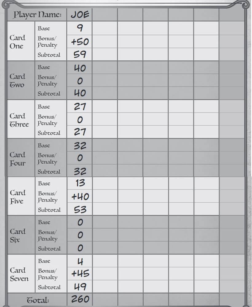 Fantasy Realms score sheet example