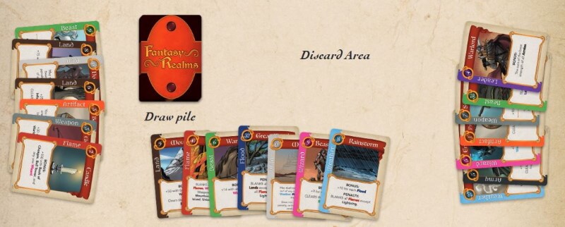 example of 3 player set up Fantasy Realms game