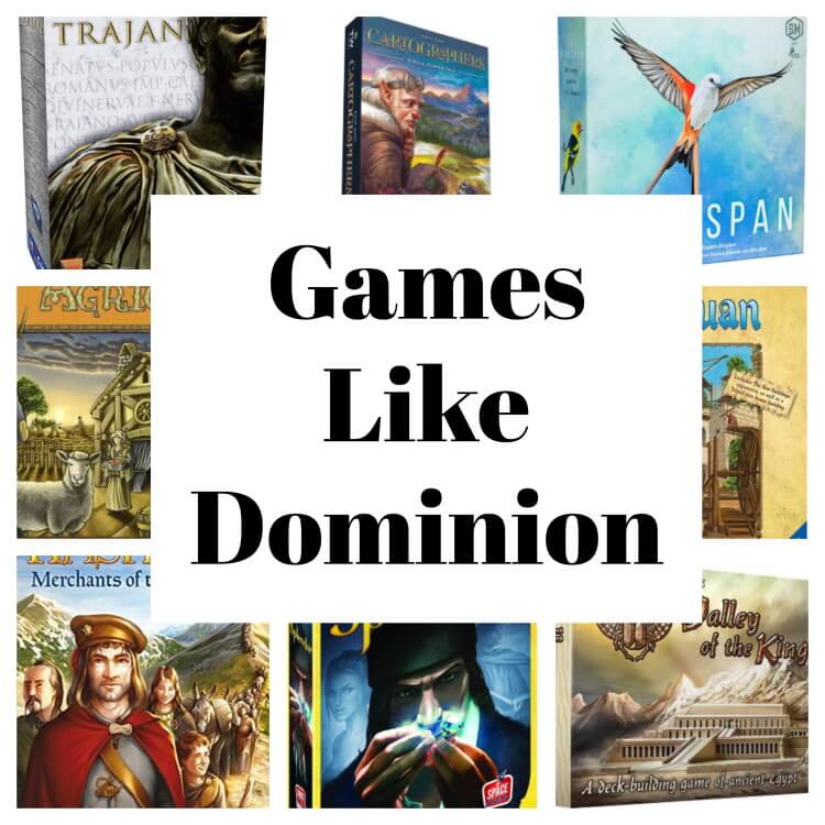 Board games like Dominion collage of games collection to compare
