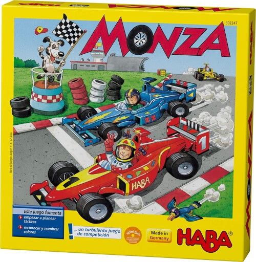 HABA Monza A Car Racing Beginner's Board Game Encourages Thinking Skills Ages 5 and Up box cover